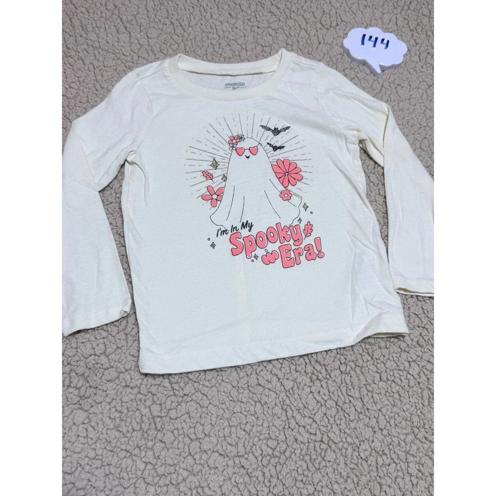OshKosh B'gosh Girls Spooky Era Ghost Halloween Graphic Long Sleeve Tee Cream 3T